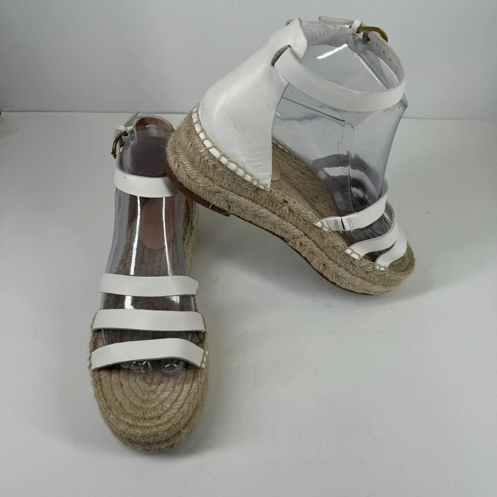 J. Crew Women's 8 White Leather Ankle Strap Gladiator Espadrille Flatform Sandal